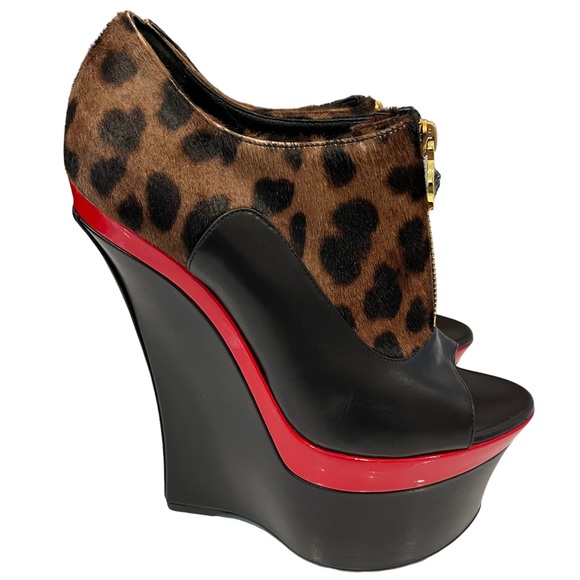 Versace Pony Hair Leopard Print Platform Shoes - Picture 5 of 16